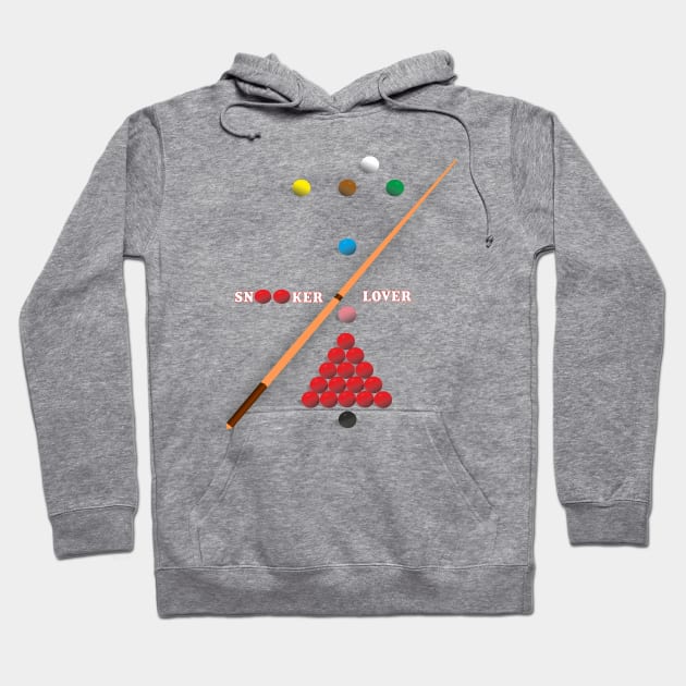 I Love Snooker design showing Snooker Balls arranged as on table. Hoodie by AJ techDesigns